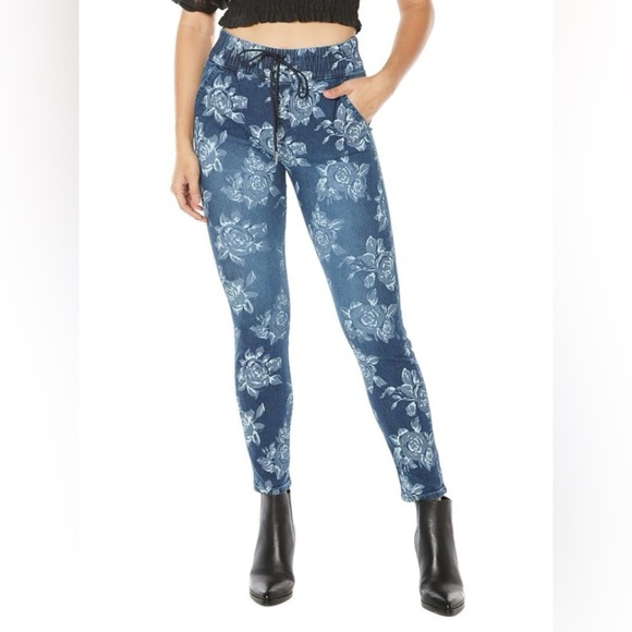 Juicy Couture Laguna Floral Print Jogger Jeans - Size 25 - Blue - NWT - Picture 1 of 10